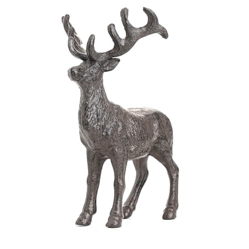 Sungmor Heavy Duty Cast Iron Standing Deer Statue, Rustic Brown