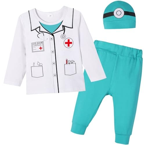 Pezhiqun Toddler Doctor Halloween Costume Outfit Infant Boy Girl Surgeon T-shirt Baby M.D. Christmas Gift Present, Long Sleeve, 12-18 Months