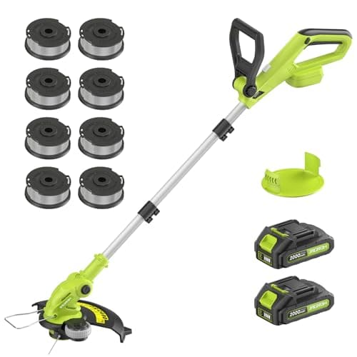 Electric String Trimmer Cordless with 2x2.0Ah Battery, 20V Weed Wacker Weed Eater with Charger, 12-inch Lawn Mover & Edger Lawn Tool, Powered Grass Trimmer Spool Line for Yard, Garden, Foldable Shaft