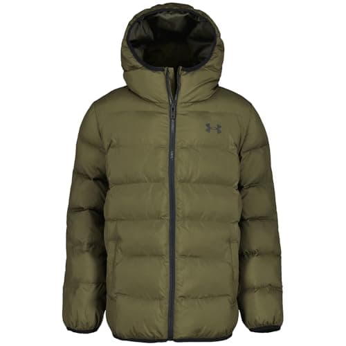 Under Armour Boys' Pronto Hooded Puffer Jacket, Lightweight & Water Repellent, Expedition Green, 4