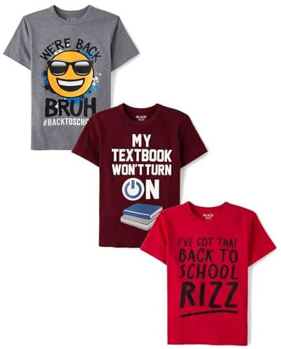 The Children's Place,Boys,School Days Short Sleeve Graphic T-Shirts,multipacks,were Back/School Rizz/Textbook 3-Pack,Large
