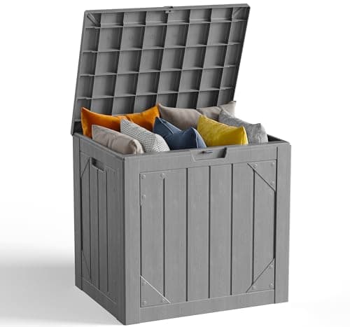 MAKE CHANGES 30 Gallon Outdoor Storage Box, Waterproof Resin Deck Box Organizer for Patio Cushion Storage, Lockable Outside Container for Garden Tools