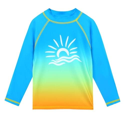 TFJH E Girls Rash Guard Shirt Long Sleeve Swimsuits UV 50+ Bathing Suits Athletic Swim Top Gradient Blue 10A