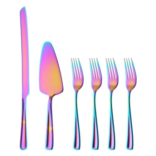GoGeiLi Stainless Steel Rainbow Wedding Cake Cutting Set with Forks