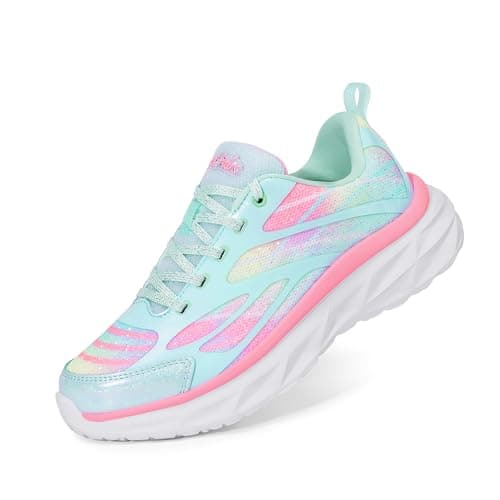 DREAM PAIRS Girls Shoes Sneakers Kids Tennis Shoes Lightweight Lace Up Running Casual Walking Shoes,Size 11 Little Kid,Mint Green/Rainbow,KKUMRS2507