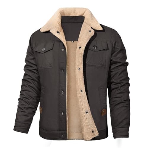 Wiepux Men's Winter Lapel Cargo Military Trucker Work Fleece-Lined Jacket