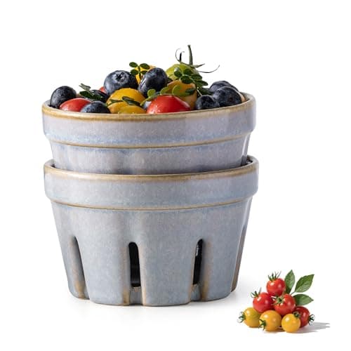 Gomakren Ceramic Berry Basket Set of 2, Small Fruit Bowl Colanders, Gray