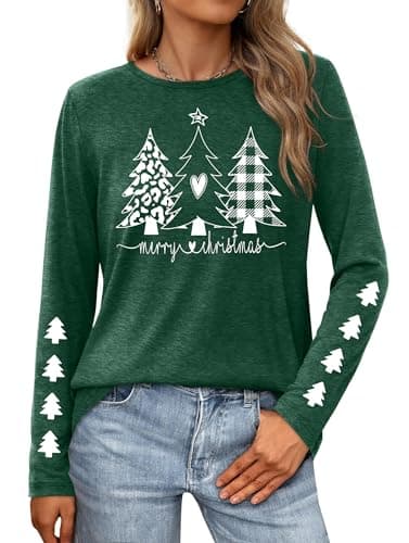 PECHAR Christmas Shirts for Women: Merry Christmas T Shirts Long Sleeve Christmas Tree Shirt Xmas Gift Blouse Tee Tops