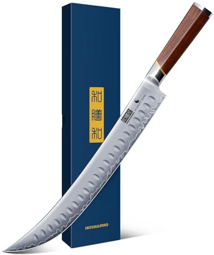 HOSHANHO Brisket Slicing Knife 12 Inch, Japanese High Carbon Steel Butcher Breaking Knife with Ergonomic Handle, Razor Sharp Curved Carving Knives for Meat, BBQ