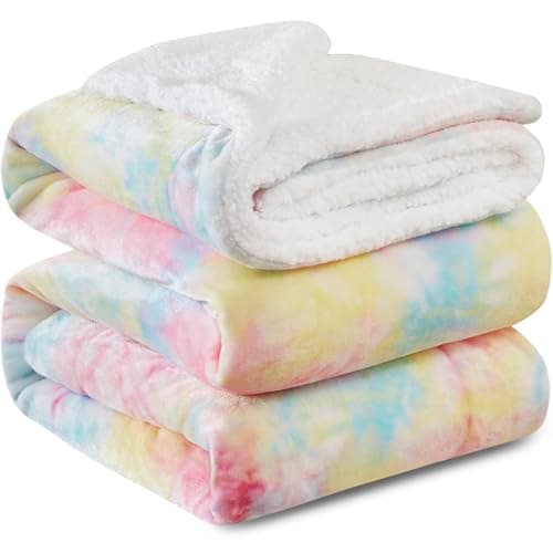 KAWAHOME Sherpa Fleece Queen Size Blanket for Bed - Extra Warm and Heavy Thick Blankets for Winter, Super Soft 500GSM Plush Blanket, 90"X 90" Rainbow