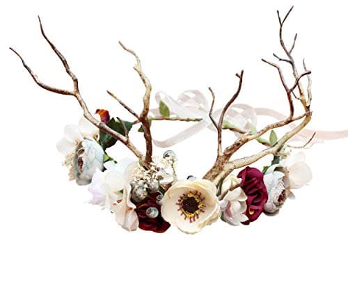 LLinfflr Deer Antler Hair Band with Flowers Hair Hoop Floral Headband Halo