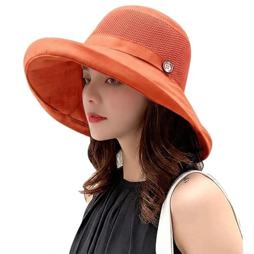 HUAMULAN Women Summer Mesh Crown Sun Hats UV Protection UPF Wide Brim Hat for Beach Hiking Garden Travel Lawn Work Chin Strap