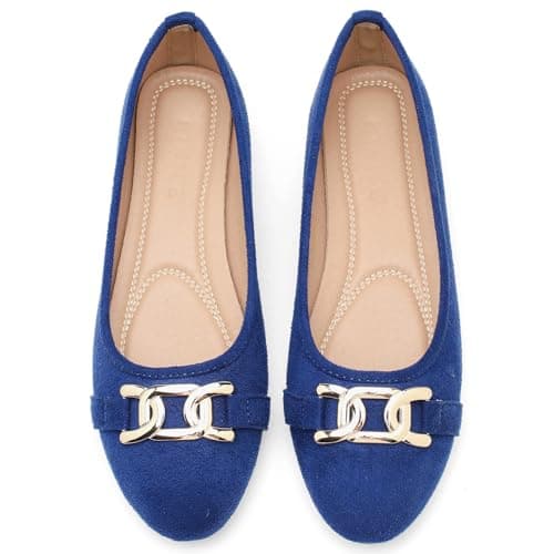 BTNICE Blue Flats for Women Comfortable Suede Round Toe Ballerina Shoes Slip on Work Flats for Women Office Comfort Size 5.5