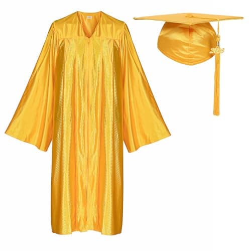 Newrara Adult Shiny Graduation Cap and Gown Tassel Set for High School & Bachelor (54, Gold)