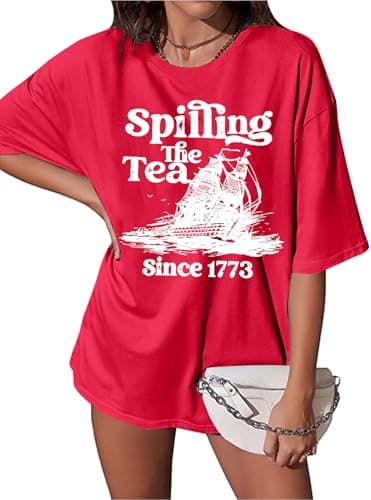 4th of July Shirts Women Spilling The Tea Since 1773 Shirt Patriotic T-Shirt American History Teacher Vintage Tee Tops Red