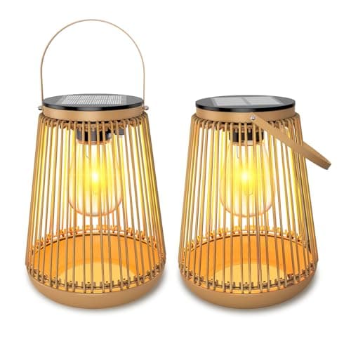 Solar Lanterns Outdoor Waterproof, KagoLing Outdoor Solar Lanterns Gifts for Women Mom Grandma, Woven Garden Decor, Rattan Lantern Decoration for Yard, Patio, Porch, Balcony, Backyard, 2 Pack