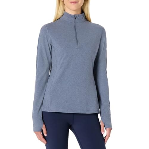 Amazon Essentials Women's Athletic Soft Performance Lightweight Quarter-Zip Long Sleeve Workout Top, Space Dye Slate, X-Large