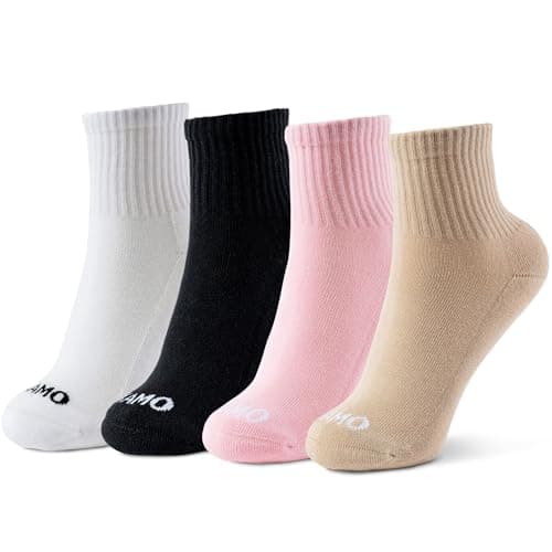 Kamo Fitness The Daily 4-Pack – Ankle Socks for Women, Athletic Half Crew Socks, Cotton Mid-Calf Fit with Cushioned Sole and Seamless Toe Size 5-9 (Minimal Meets Blush, One Size)
