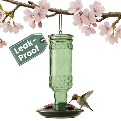 Perky-Pet Antique Glass Bottle Hummingbird Feeder, 10 oz Capacity, Green