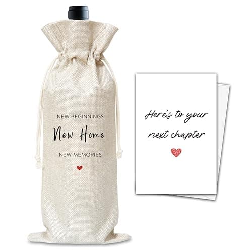 Housewarming Wine Gifts Bag, Gifts For Housewarming Party New Homeowner Reusable Wine Bag With Card, Champagne Gifts Bag,House Warming Gifts For New Home Women Men Homeowners Friends Neighbor-44