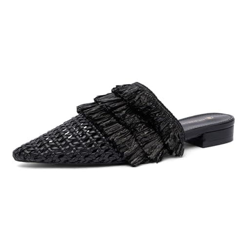 NEWBELLA Women's Low Heel Mules - Pointed Toe Slip On Commuter Shoes, Comfortable Casual Sandals for Work & Everyday Wear, Black 9