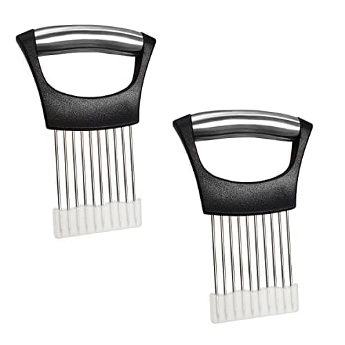 2-Pack Stainless Steel Onion Holder Slicer & Meat Chopper, Black