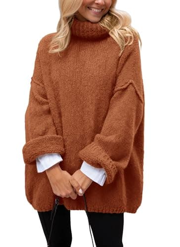 PRETTYGARDEN Oversized Sweaters for Women Chunky Turtleneck Sweater Fall Fashion Clothes Long Sleeve Tops Winter Clothing (Brick Red,Small)