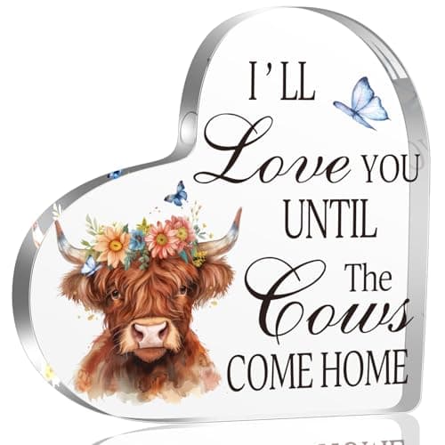 Highland Cow Wedding Anniversary Birthday Decor Gifts for Women Her Him, Funny Highland Cow Acrylic Sign Decorations, Rustic Table Centerpiece Block Signs for Party Home Kitchen Dining Table Decor