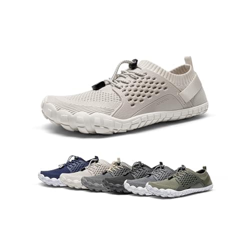 NORTIV 8 Mens Lightweight Barefoot Aqua Water Shoes for Outdoor Sports, Swim, Fishing, Hiking, Diving, Surf Walking, Beige/Light/Grey - 6.5 (TREKMAN-2)