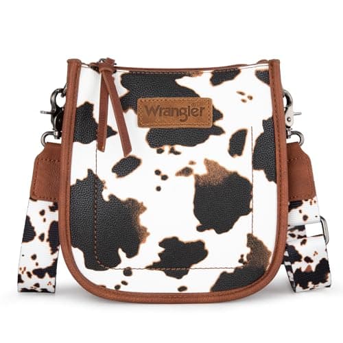 Wrangler Small Crossbody Bag for Women, Mini Shoulder Purse with Adjustable Strap, Vegan Leather Phone Purse, Cute Everyday Handbag for Travel, Date Night, WG119-077COW-BR