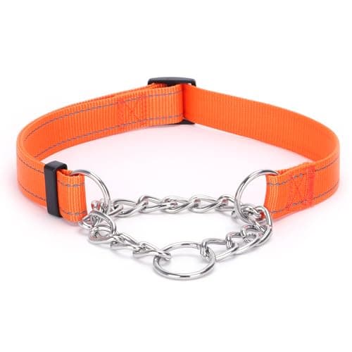 haoyueer Martingale Dog Collar with Stainless Steel Chain and Leash Set, Martingale Collar with Reflective, 5FT Double Handle Dog Leash Padded, Adjustable for Medium Large Dogs (L, Pink)