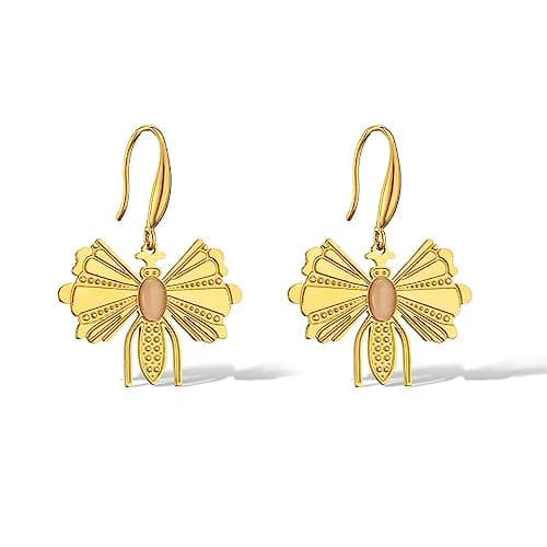 Gold Dangle Earrings For Women Trendy,Bee Shaped 18K Gold Plated Long Statement Cute Drop earrings,Fashion Jewelry Gifts.