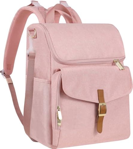 NatuFuse Baby Diaper Bag Backpack, 15 Pockets Newborn Baby Essential Travel bag, Multi Function Water Resistant Tote bag, Balancing Work and Life for Mon and Dad Pink