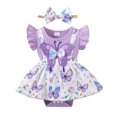 AMAWMW Newborn Baby Girl Clothes Ruffle Sleeveless Romper Floral Dress Bodysuit Infant Girls Summer Outfits with Headband