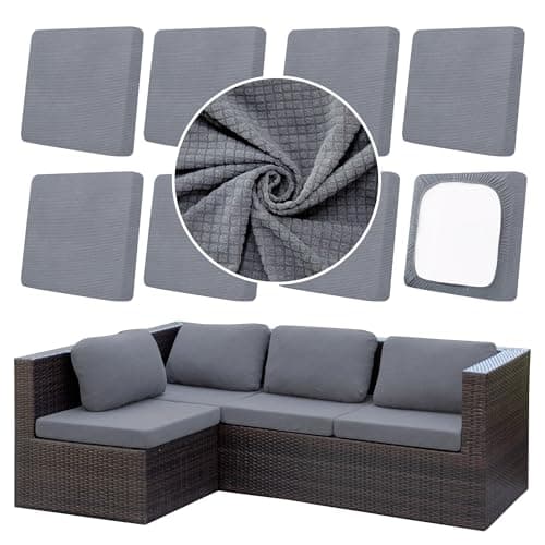 DREAHOTEXTIL 8Pcs Outdoor Cushion Covers, Patio Cushion Covers,Stretch Elastic Slipcovers, Replacement Washable & Reusable Furniture Protector for Patio Couch,Thick Jacquard Fabric(Grey, Cover Only)
