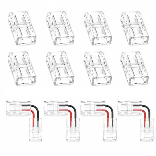 8 PCS 2-Pin 8mm Transparent LED Light Strip Connectors LED Connectors for Strips Lights Unwired Solderless Adapter Terminal Extension Wires Connection 4PCS L-Shaped Connector for LED-Strip Lights 12v