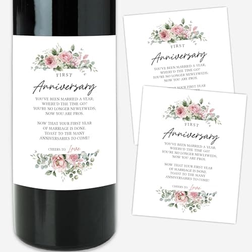 8 Pcs First Anniversary Wine Bottle Labels, Anniversary Wedding Gifts for Couples Newlyweds, Wine Labels Stickers for Christmas Valentine Wedding Birthday Party Decorations, 4x5 Inch-A23