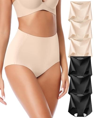 QOVOQ Seamless No Show High Waisted Underwear Panties for Women Ladies Panty Full Coverage Briefs 6 Pack 2XL