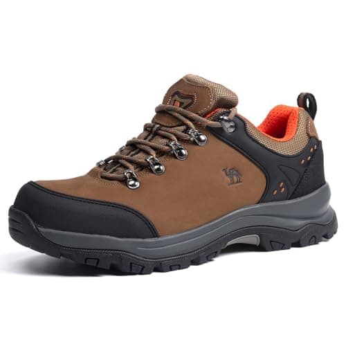 CAMEL CROWN Men's Hiking Shoes Low Top Trekking Boots Non-Slip Walking Sneakers for Outdoor Work Trail Casual(Khaki,7.5)