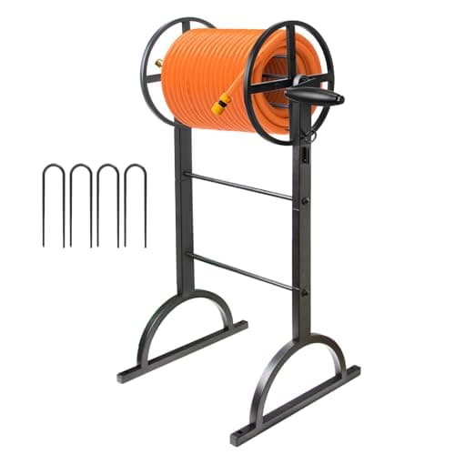 Garden Hose Reel,Upgrade Garden Hose Holder,Outside Heavy Duty Metal Freestanding Water Hose Holder Winder,Holds Up 150FT 1/2" Hose for Garden Lawn Yard