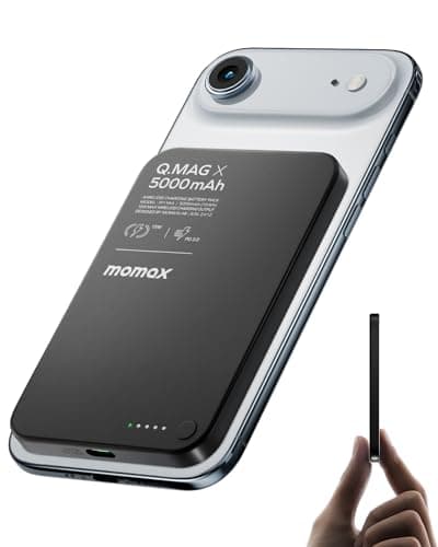 MOMAX Magnetic Wireless Power Bank 5000mAh, Ultra-Slim 0.3" MagSafe-Compatible Portable Charger, 20W USB-C PD Fast Charging, for iPhone 17/16/15/14/13/12 Series, Samsung Galaxy & Google Pixel