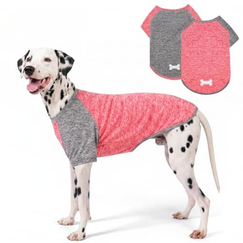 KYEESE 2Pack Dog Shirt with Sleeves, Lightweight Sun Protection Dog T Shirts for Medium Large Dogs, Breathable Pet Tank Top Reflective Dogs Clothes for Summer Outdoor Walking, Coral Red+Grey, 2XL