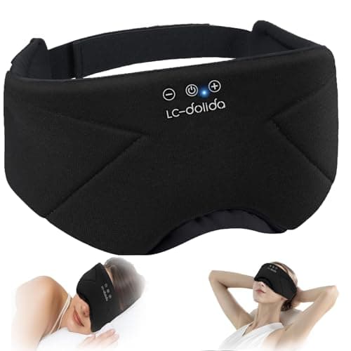 Sleep Mask with Headphones Bluetooth 5.4, LC-dolida Wireless Music Eye Mask for Sleeping Headphones with Soft Bamboo Cotton Cooling Breathable,Ultra-Thin Stereo Speaker for Side Sleepers-Black