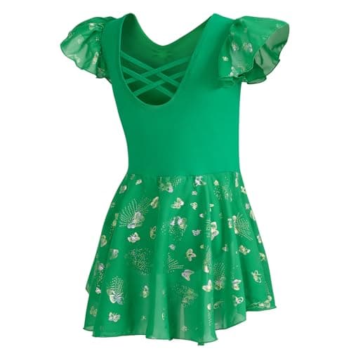 DIPUG Ballet Leotards for Girls with Skirt Shiny Toddler Dance Leotard Butterfly (Yellow, 8-10 Years)