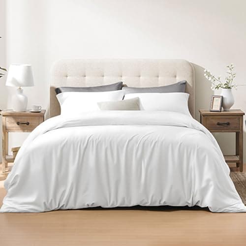 ACCURATEX Cooling Duvet Cover Set Queen Size - 100% Rayon Derived from Bamboo, Soft Cool Bedding Set with Zipper Clousure, Includes 1 Duvet Cover 90x90 Inches & 2 Silky Pillow Cases 20x30 Inches,White