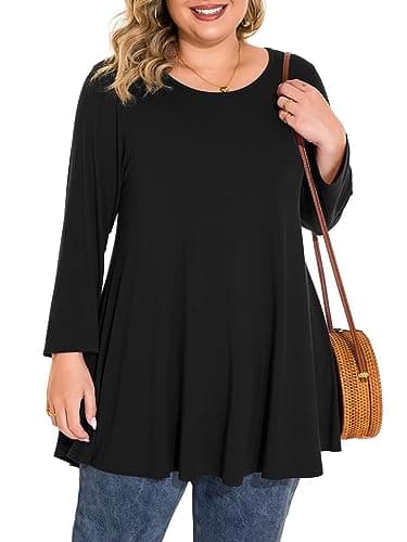 BELAROI Women Plus Size Tunic Tops 3/4 Sleeve Shirts Fall Blouse(5X, Black)