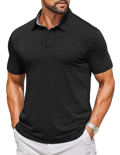 COOFANDY Men's Casual Polo Shirts Short Sleeve Soft Stretch Tee Summer Collared Golf T-Shirt Stylish Tops Black