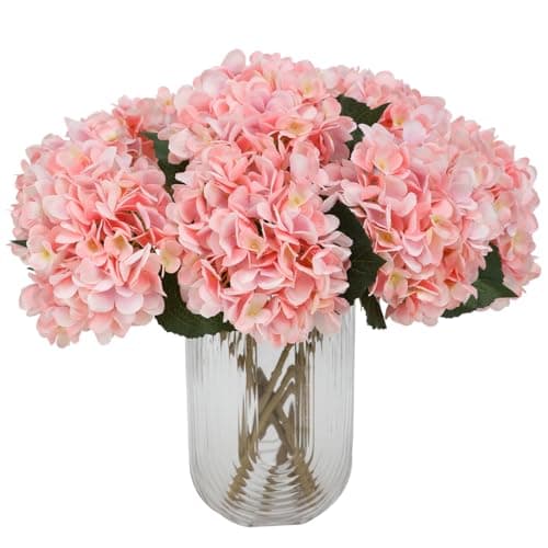 Tifuly 5Pcs 18.9 in Pink Hydrangea Artificial Flowers with Long Stem