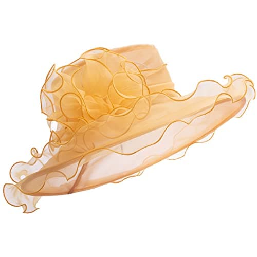 A002 Womens Sun Hat Wide Brim Wedding Church Racing 8 Color (Yellow)