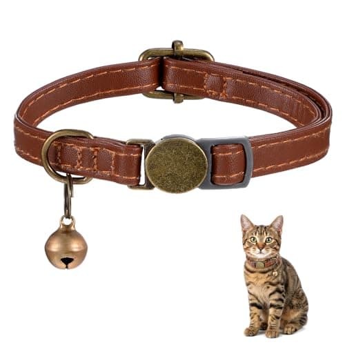 Leather Cat Collar With Bell Adjustable Kitten Collar With Bell Durable Cat Collars Breakaway For Boy Girl Cats Small Kittens Puppy